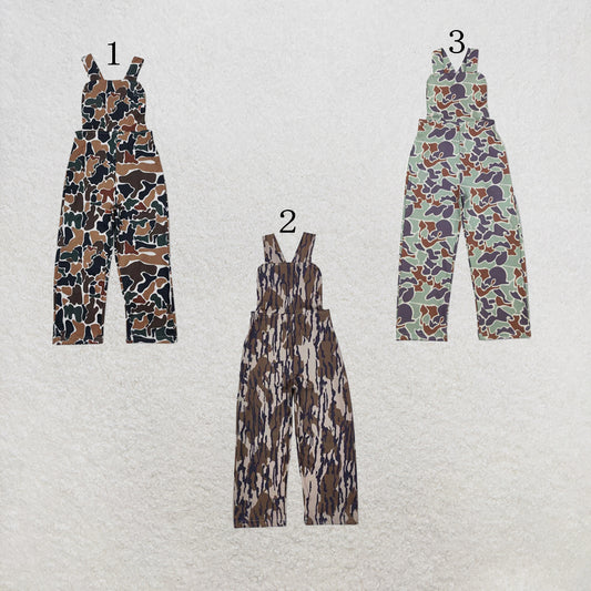 RTS NO MOQ Sibling milk silk Baby Boys Dark Brown Camo Straps Jumpsuits