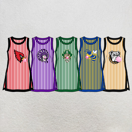 custom moq 5 mix size XY071704 Baby Girls Stripe Summer Sleeveless Knee Length Team Dress
