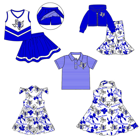 Custom moq 5 mix size milk silk summer teams baby girls clothes bow blue hooded long sleeve pants sets and skirts sets and dress 1 and dress 2 and top-25.8.2