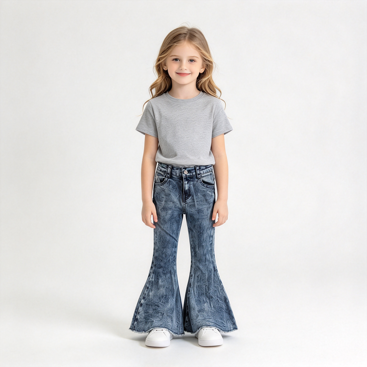 RTS NO MOQ Sibling Denim Baby Girls Denim Bell Bottom Flare Jeans