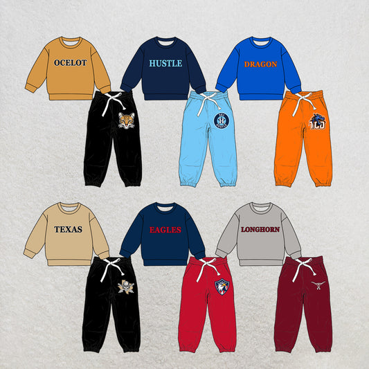 custom moq 5 mix size MSD071004 Baby Kids Casual Long Sleeve Tops Pocket Pants Team Outfit Set