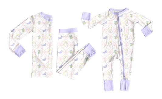 25.10.14 custom each style moq 5 eta 6-8week Sibling Sisters mardi gras bow baby girl clothes long sleeve pants sets and romper match family design