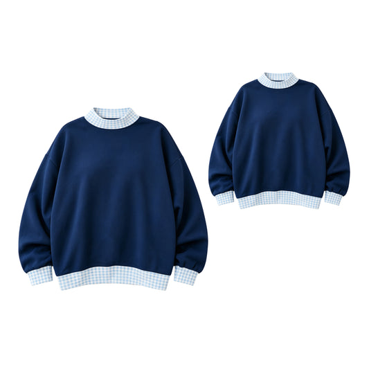 (Preorder new) No moq Kids And Adult Navy Blue Long Sleeve Crew Neck Casual Top