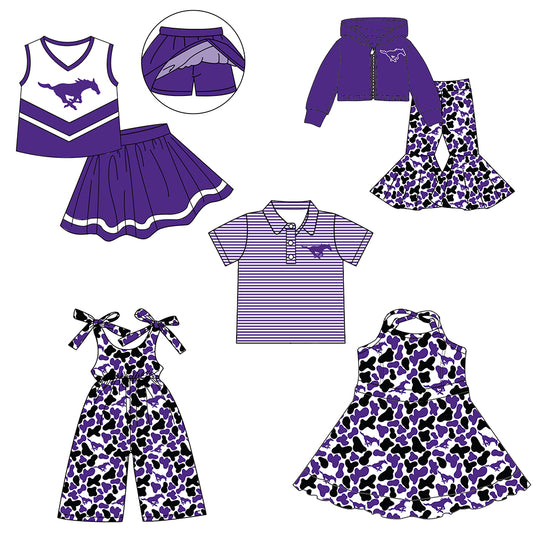 Custom moq 5 mix size milk silk summer teams baby girls clothes camouflage purple hooded long sleeve pants sets and skirts sets and dress and jumpsuit and top-25.8.1