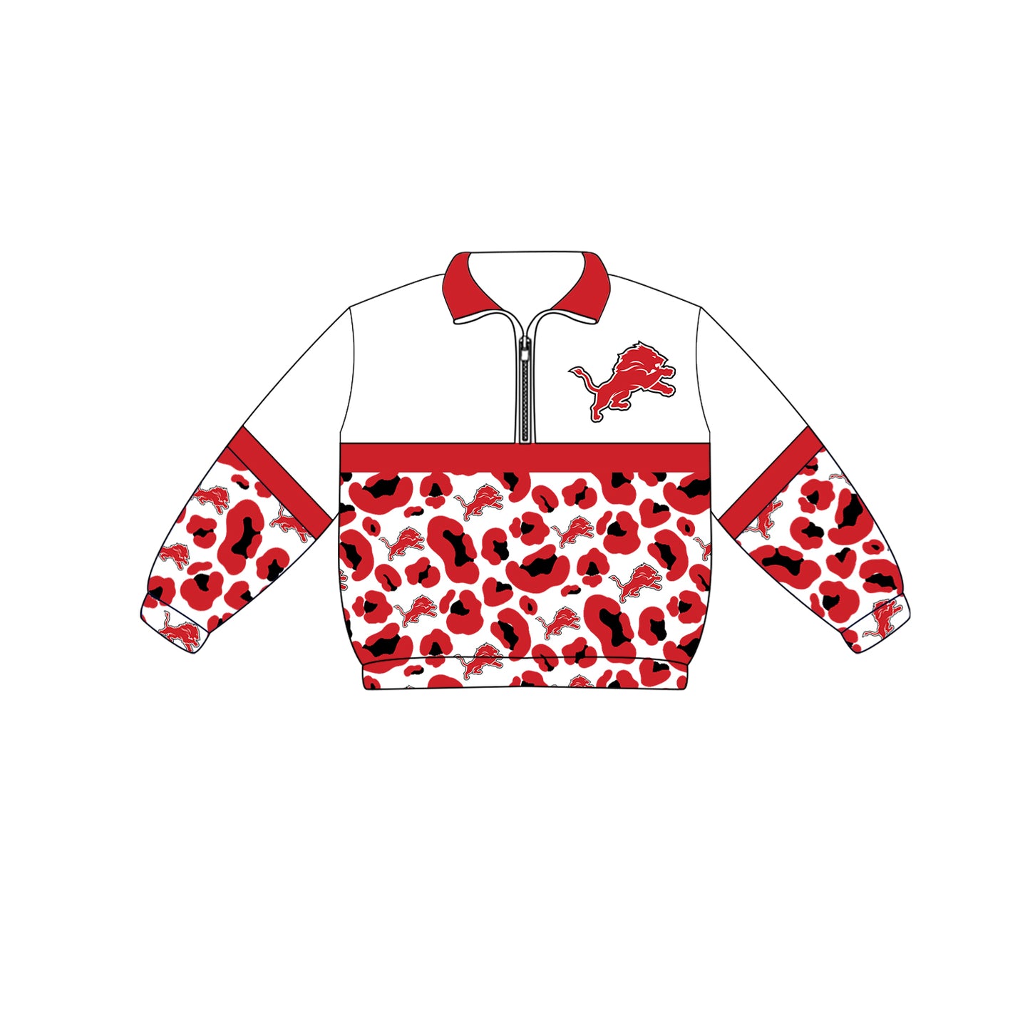 Custom moq 5 mix size milk silk summer teams Adult And Kids Red Leopard Print Long Sleeve Zip Pullovers Tops