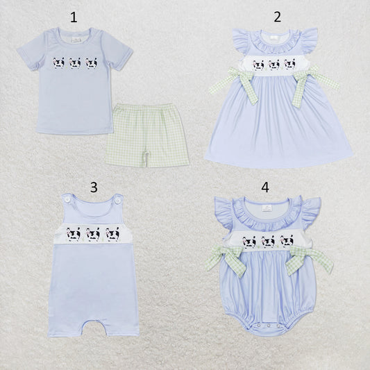 RTS NO MOQ Sibling milk silk Baby Girls And Boys Western Cow Print Sibling Outfits Dresses And Rompers