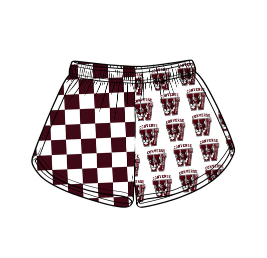 Custom moq 5 mix size milk silk summer teams Adult And Kids Purple Checked Patchwork Summer Casual Shorts