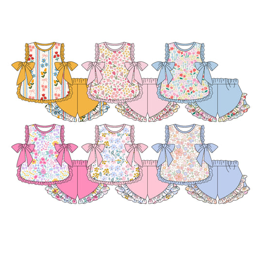 Custom moq 5 mix size Sibling Baby Girl Floral print Sleeveless Top And Shorts Set Cute Outfit for Little Girls Summer Clothes