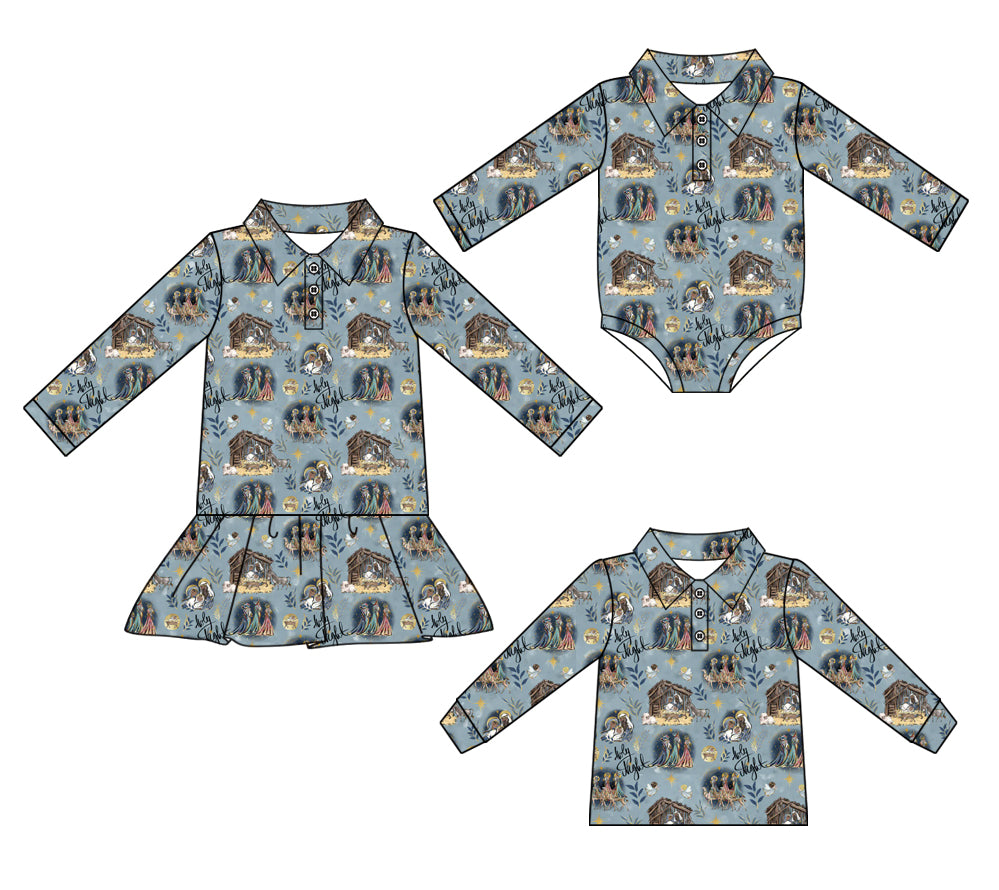 25.7.8 custom each style moq 5eta 4-6week Sibling Sisters baby girls long sleeve dress and top and romper match family design