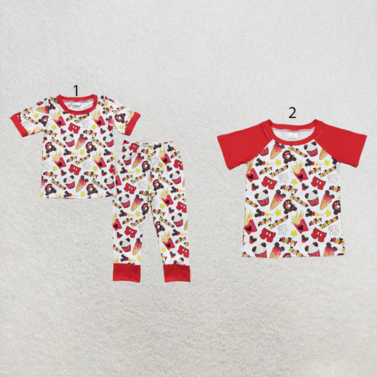 RTS NO MOQ Sibling milk silk Cute Clothes Baby Boys Birthday Cake Print Top Pants Pajamas Clothes Set Matching shirts tops
