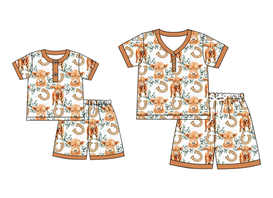 4.24 custom each style moq 5eta 4-6week Sibling Sister alpine floral short sleeve shorts sets and adult sets match design