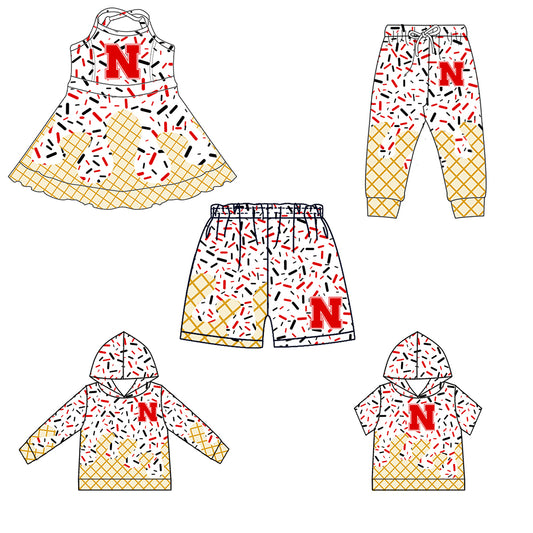 Custom summer teams baby girls clothes team white hooded long sleeve tops and short sleeve top and dress and pants and shorts-25.5.30