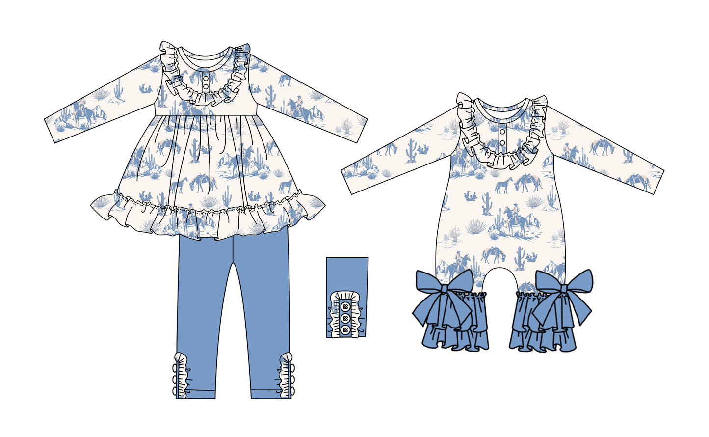 25.5.25 custom each style moq 5eta 4-6week Sibling Sisters riding horse catcus baby girl long sleeve pants sets and rompers match family design