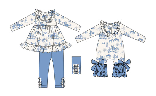 25.5.25 custom each style moq 5eta 4-6week Sibling Sisters riding horse catcus baby girl long sleeve pants sets and rompers match family design