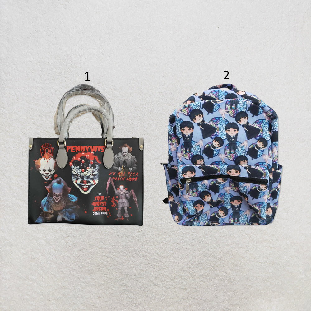 RTS NO MOQ Sibling milk silk Cute Clothes Baby Kids Halloween Print Strap Zip Backpack Bag
