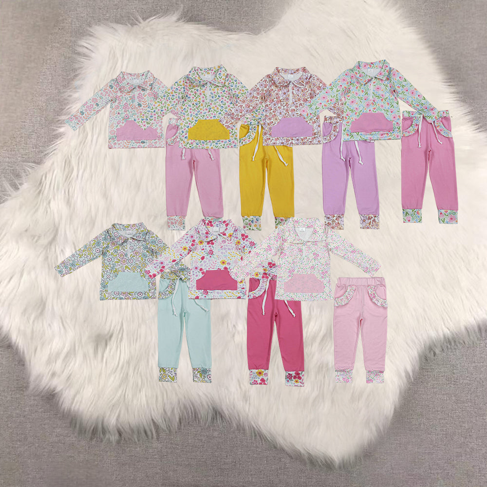 RTS NO MOQ Sibling baby girls clothes floral long sleeve pants sets