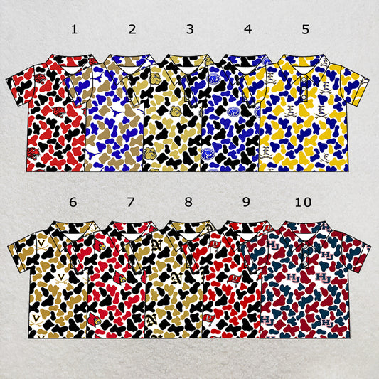 Custom moq 5 mix size summer teams Baby Boys Camo Print Short Sleeve Button Polo Top