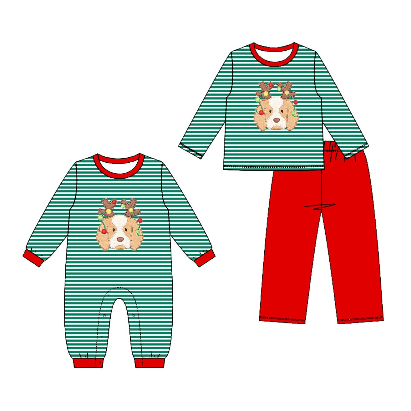 (Preorder new) No moq Baby Boys Dogs Christmas Stripe Long Sleeve Top Long Pants Set Rompers