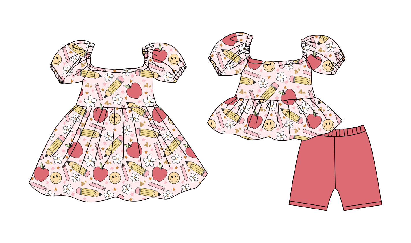 Custom moq 5 mix size Sibling Baby Girl's Back to School Pink Short-Sleeved Top And Shorts Set Cute Dress Combination for Little Ones