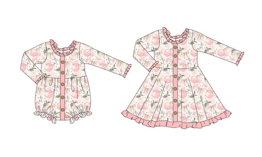 25.5.30 custom each style moq 5eta 4-6week Sibling Sisters bow baby girl long sleeve dress and rompers match family design