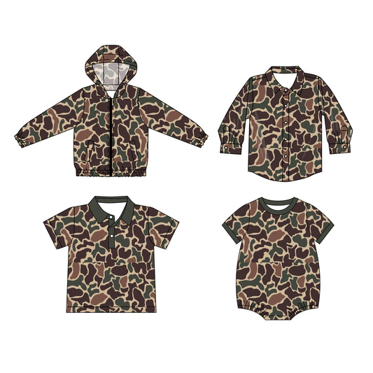 25.5.29 custom each style moq 5eta 4-6week Sibling Sister camouflage baby boy short sleeve rompers and short sleeve top and long top 1 and top 2match family design