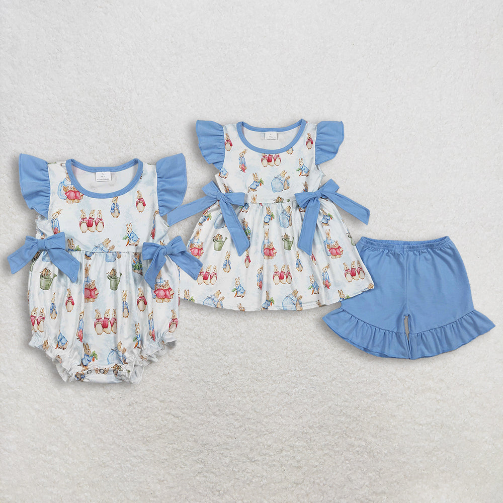 RTS NO MOQ sibling baby girls clothes easter short sleeve Clothes Sets and romper