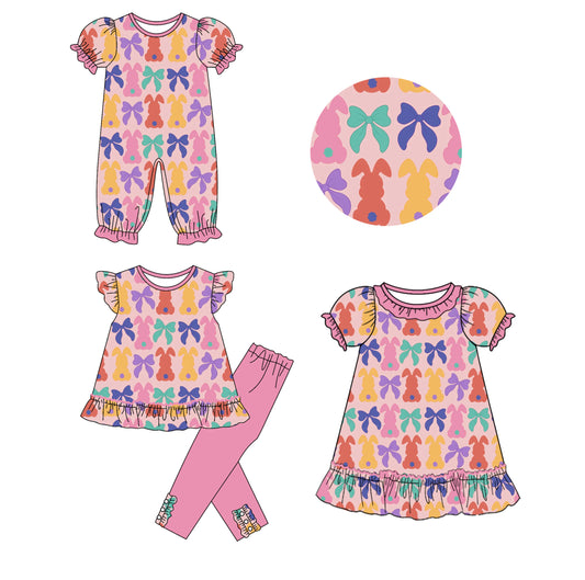25.9.16 custom each style moq 5eta 6-8week Sibling Sisters bunny bow baby girl short sleeve pants sets and dress and rompers match family design