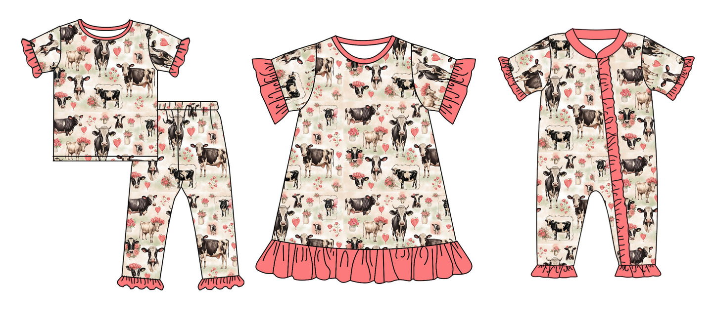 11.27 custom each style moq 5eta 4-6week Sibling Sister cow  baby girl sets and dress and rompers match family design