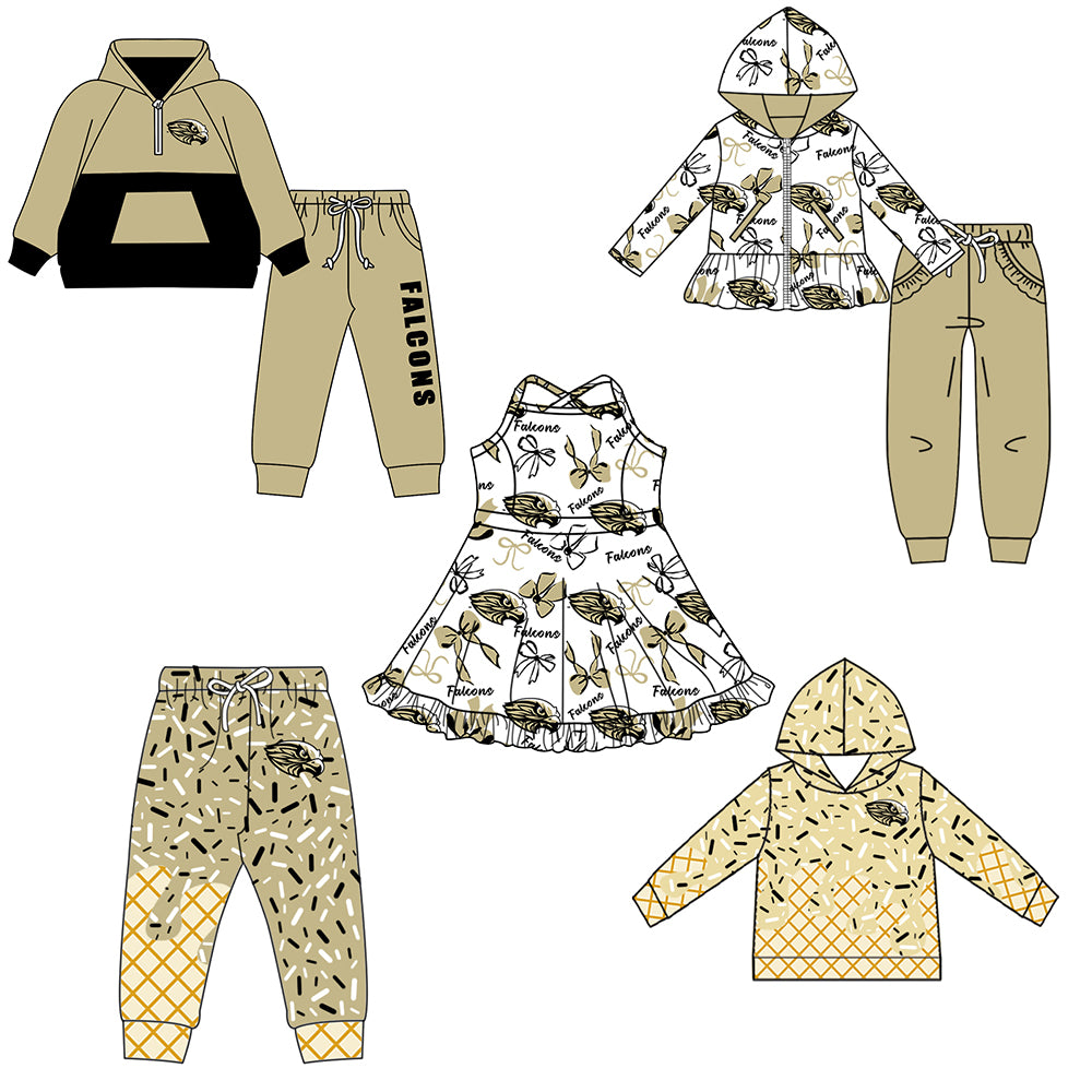 Custom moq 5 mix size milk silk summer teams baby girls clothes bow khaki hooded long sleeve pants sets and boy sets and dress and hooded top and pant-25.8.18