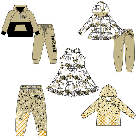 Custom moq 5 mix size milk silk summer teams baby girls clothes bow khaki hooded long sleeve pants sets and boy sets and dress and hooded top and pant-25.8.18