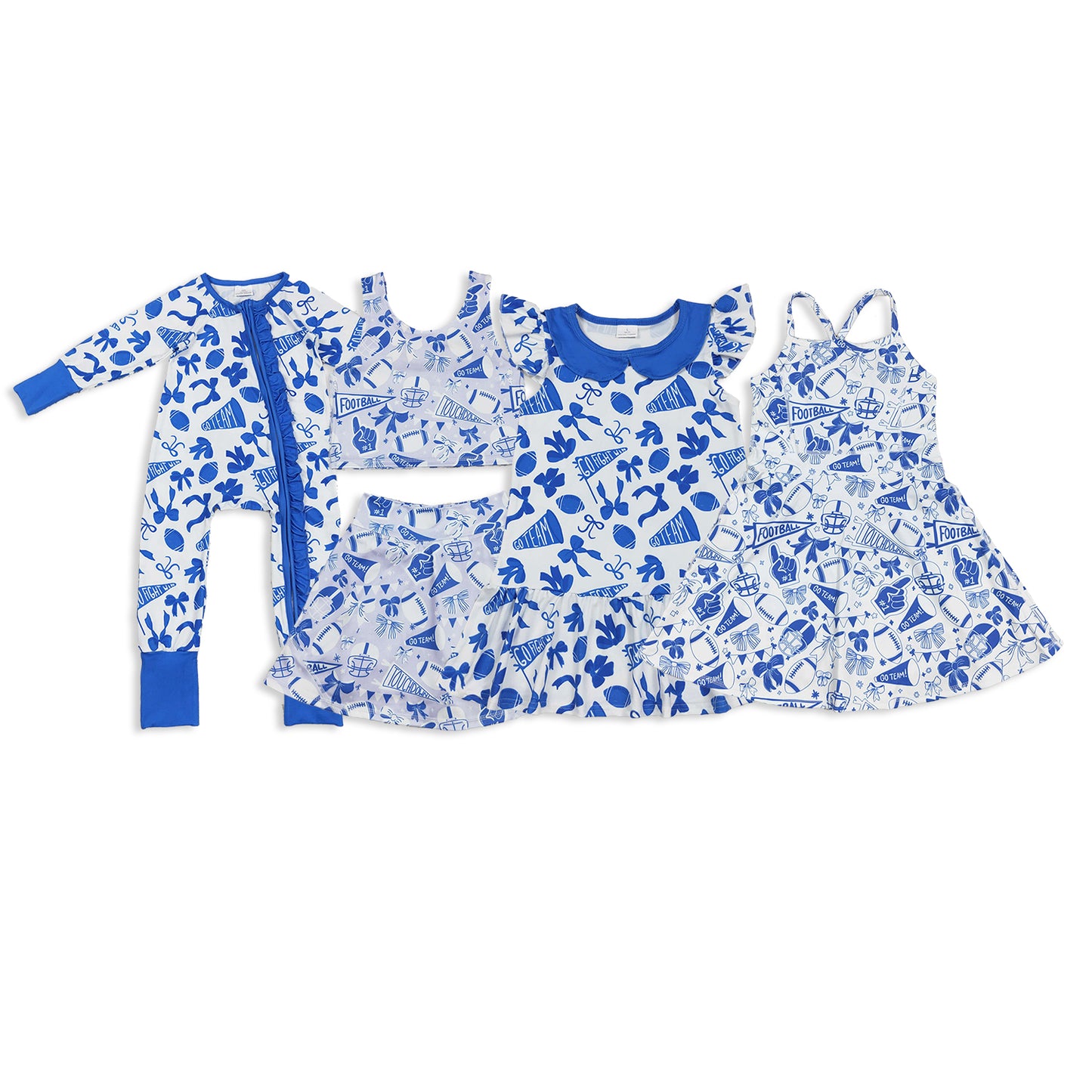 RTS NO MOQ Sibling baby girl clothes team cheer bow flying sleeve dress and romper and sets