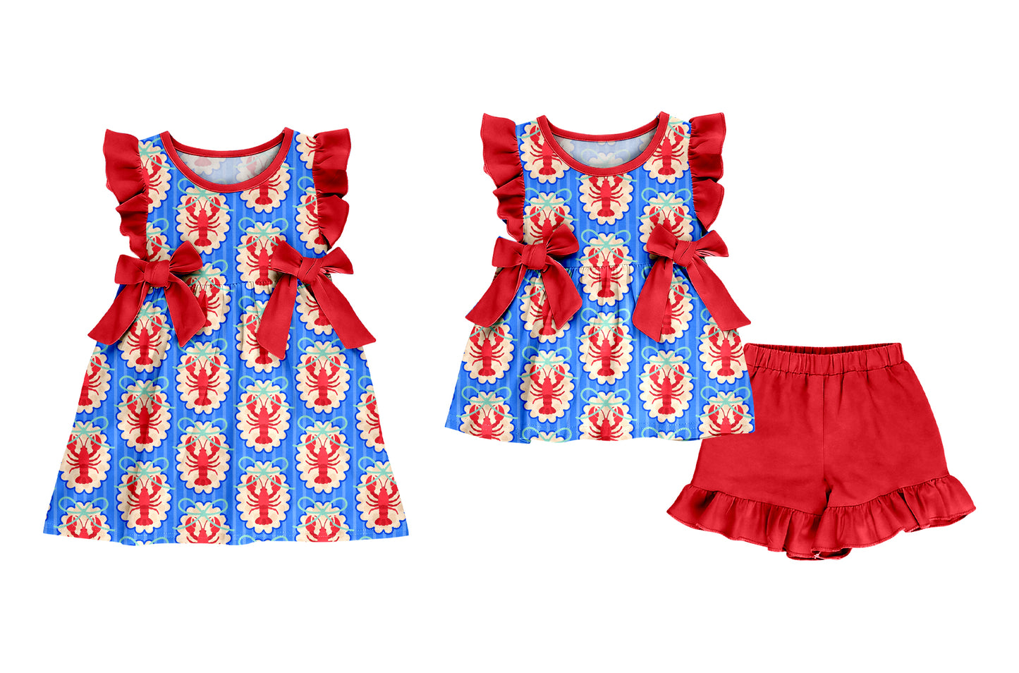2.26 Custom moq 5 mix size Sibling Baby Girl's Red Sleeveless Top And Shorts Set Cute Dress for Summer