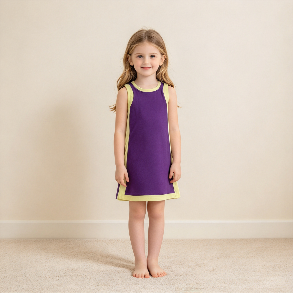 NEW RTS NO MOQ yoga fabric cotton GSD4253 Yoga Baby Girls Separate Shorts Solid Purple Sleeveless Yoga Knee Length Dress
