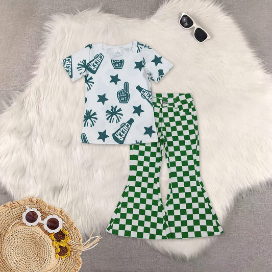 RTS NO MOQ Sibling baby girl clothes short sleeve top and jeand pants