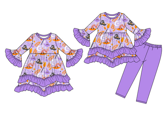 25.6.20 custom each style moq 5eta 4-6week Sibling Sisters purple baby girl long sleeve pants sets and dress match family design