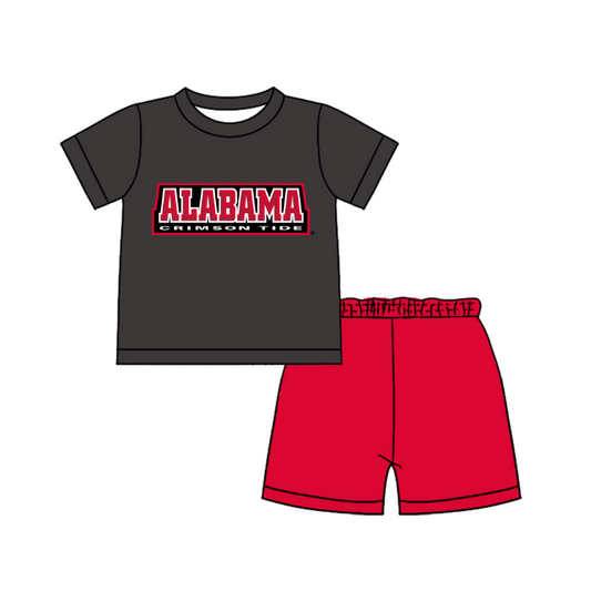 Custom moq 5 mix size milk silk summer teams Baby Boy's black Short-Sleeved O-Neck Top And solid color Shorts Set