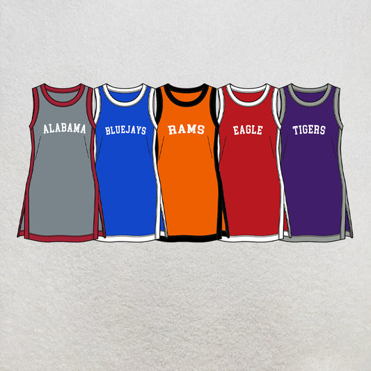 custom moq 5 mix size XY071604 Baby Girls Printed Summer Sleeveless Knee Length Team Dress