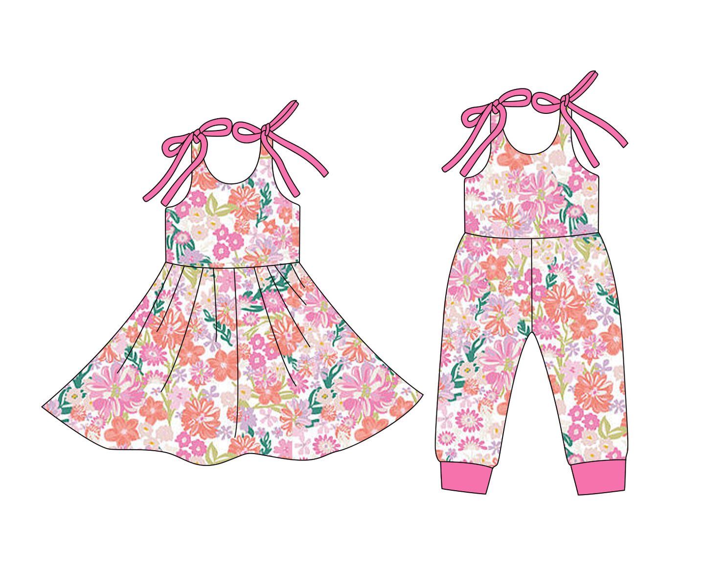25.12.24 custom each style moq 5 eta 6-8week Sibling Sister floral baby short sleeve romper and dress match design