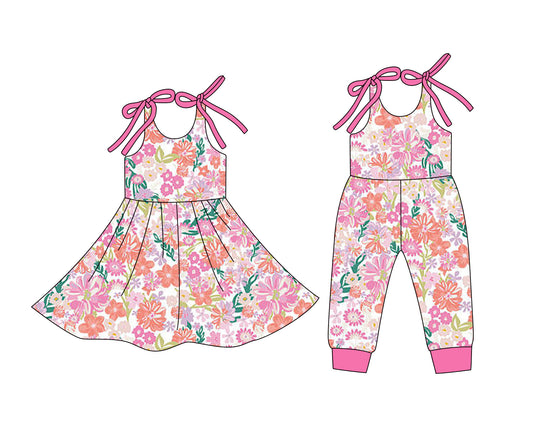 25.12.24 custom each style moq 5 eta 6-8week Sibling Sister floral baby short sleeve romper and dress match design