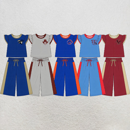 custom moq 5 mix size  XY072504 Baby Girls Flutter Sleeve Polka Dots Top Pants Daily Team Outfit