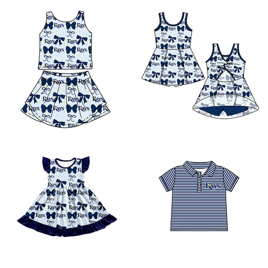 Custom moq 5 mix size milk silk summer teams baby girls clothes team bow blue sleeveless skirts sets and dress 1 and dress 2 and top-25.6.21