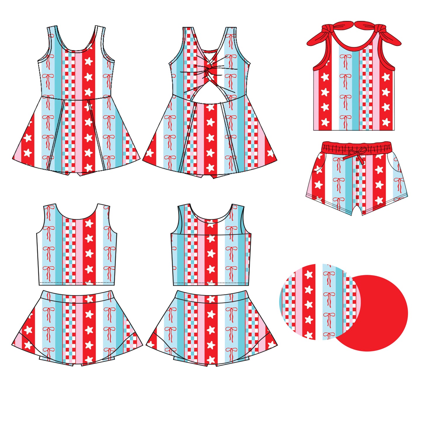 3.5 Custom moq 5 mix size Sibling Baby Girls 4th of July Sleeveless Top And Shorts Set Sleeveless Top And Skirt Sets Dress Yoga Outfit