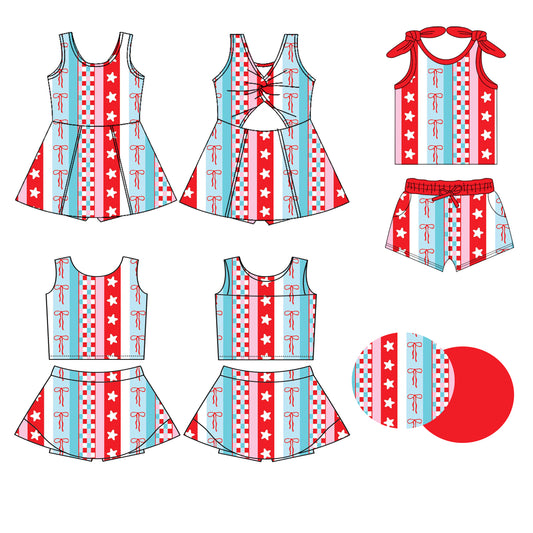 3.5 Custom moq 5 mix size Sibling Baby Girls 4th of July Sleeveless Top And Shorts Set Sleeveless Top And Skirt Sets Dress Yoga Outfit
