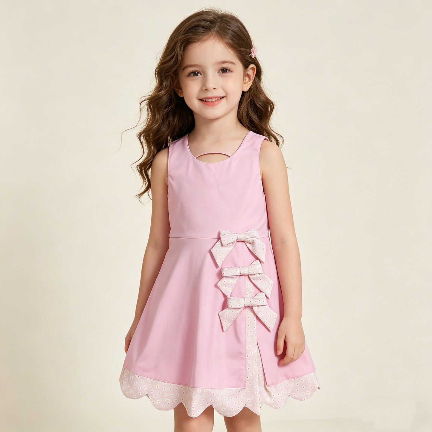 RTS NO MOQ GSD3315 Toddler Girls Sweet Pink Sleeveless Yoga Ruffle Knee Length Dress with Bow