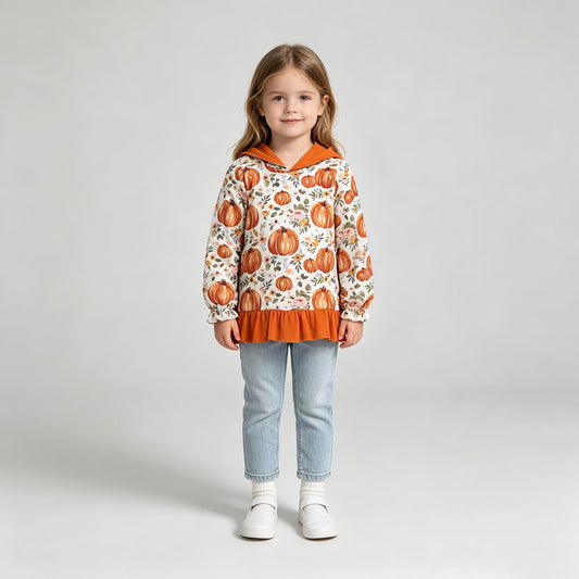 NEW RTS No moq milk silk GT1647 Baby Girls Flowers Pumpkins Fall Ruffle Hoodies Top