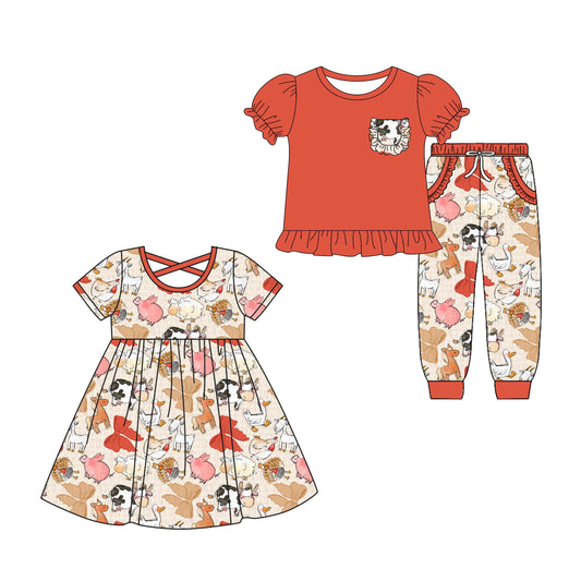 4.26 custom each style moq 5eta 4-6week Sibling Sister animal bow baby girl pants sets and dress match family design