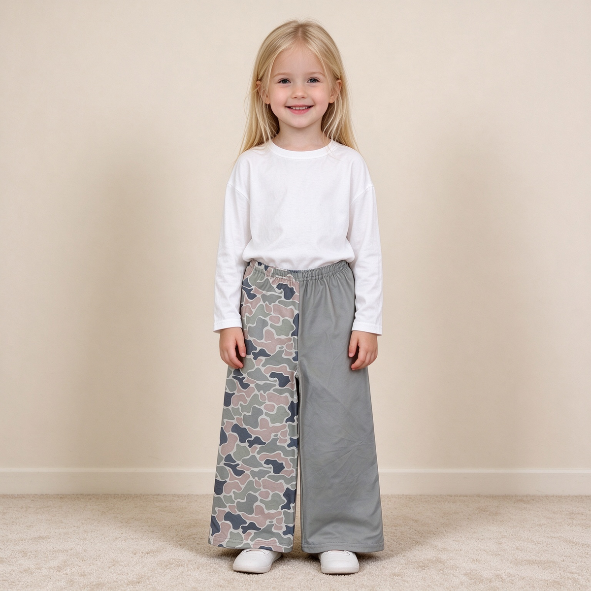 NEW RTS NO MOQ milk silk P1226 Baby Girls Green Khaki Camo Pockets Flare Pant Matching Outfit Bottom