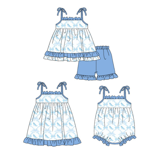 12.24 custom each style moq 5eta 4-6week Sibling Sister shoes bow baby girl short sleeve shorts sets and dress and rompers match family design