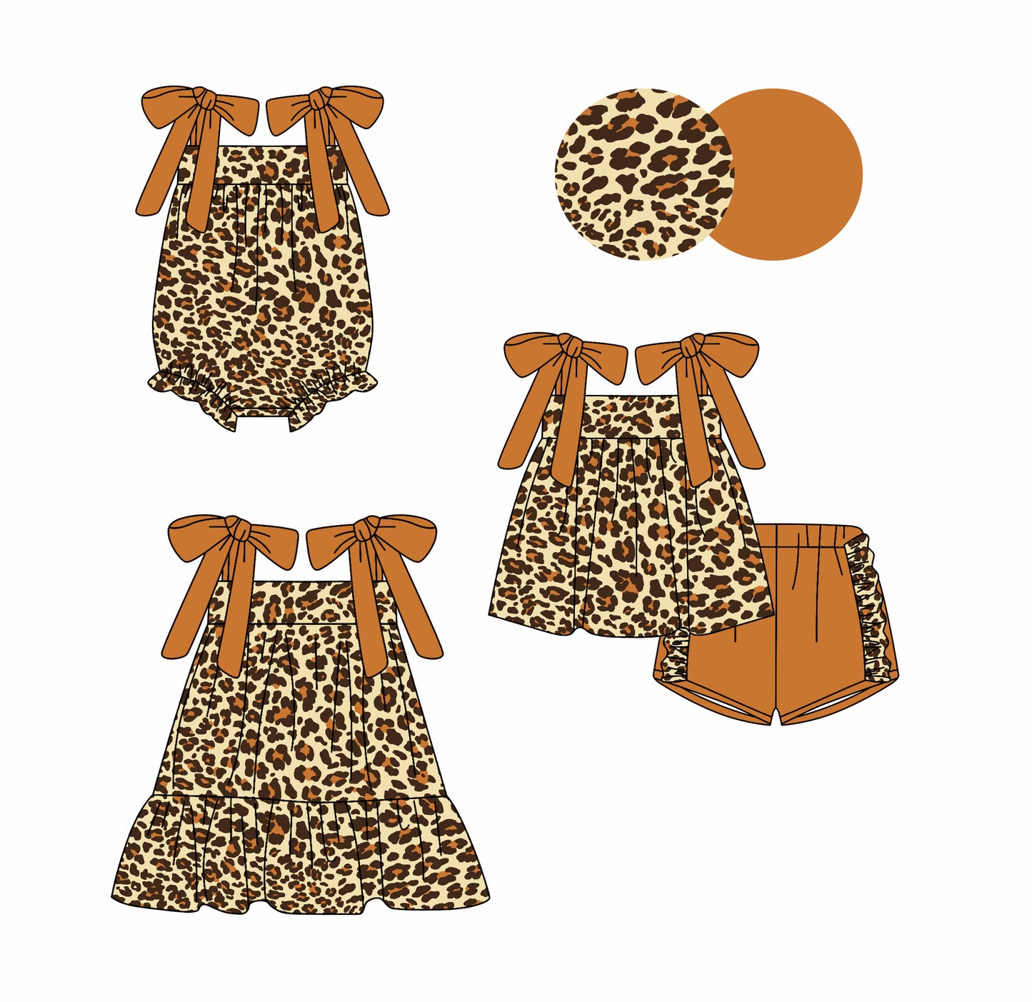 3.3 custom each style moq 5eta 4-6week Sibling Sister leopard baby girl short sleeve shorts sets and dress and rompers match family design