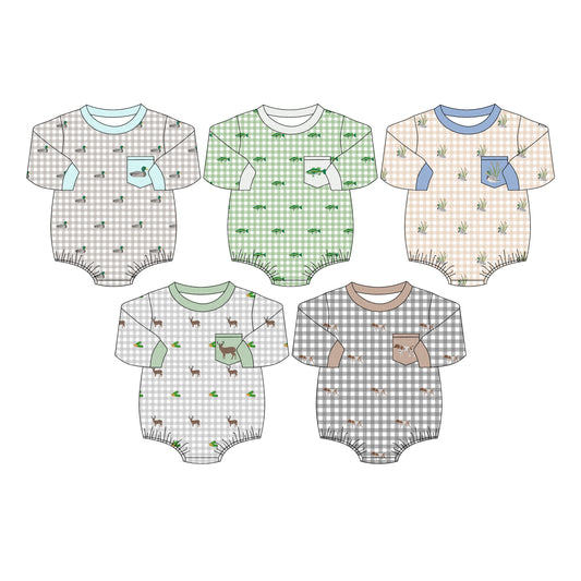 4.15 Custom moq 5 mix size Sibling Baby Boys Checked Long Sleeve Romper